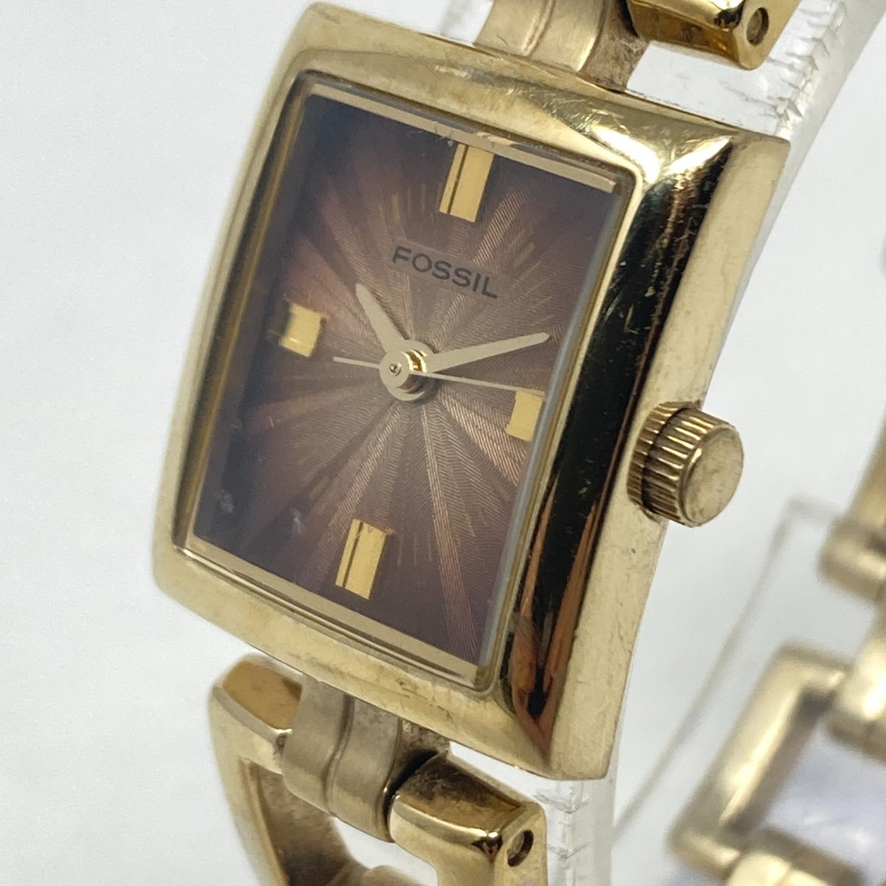 Fossil F2 Watch Women 19mm Gold Tone Brown Dial ES-1158 New Battery 6.25"